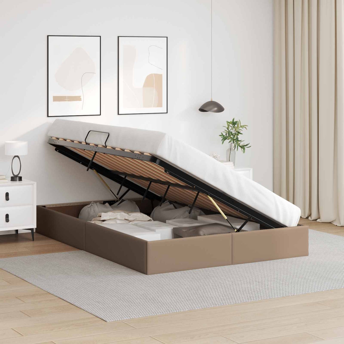 vidaXL Κρεβάτι Οθωμανικού Τύπου Καπουτσίνο 140 x 200 cm Τεχνητό Δέρμα