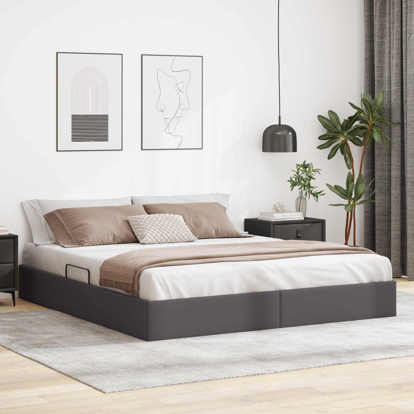 vidaXL Κρεβάτι Οθωμανικού Τύπου Γκρι 180 x 200 cm Τεχνητό Δέρμα
