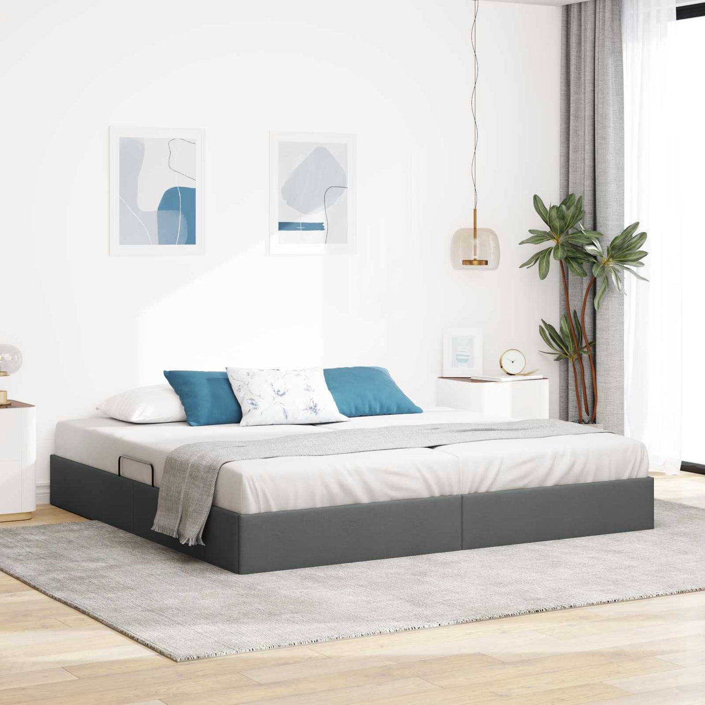 vidaXL Κρεβάτι Οθωμανικού Τύπου Σκούρο Γκρι 200 x 200 cm ύφασμα