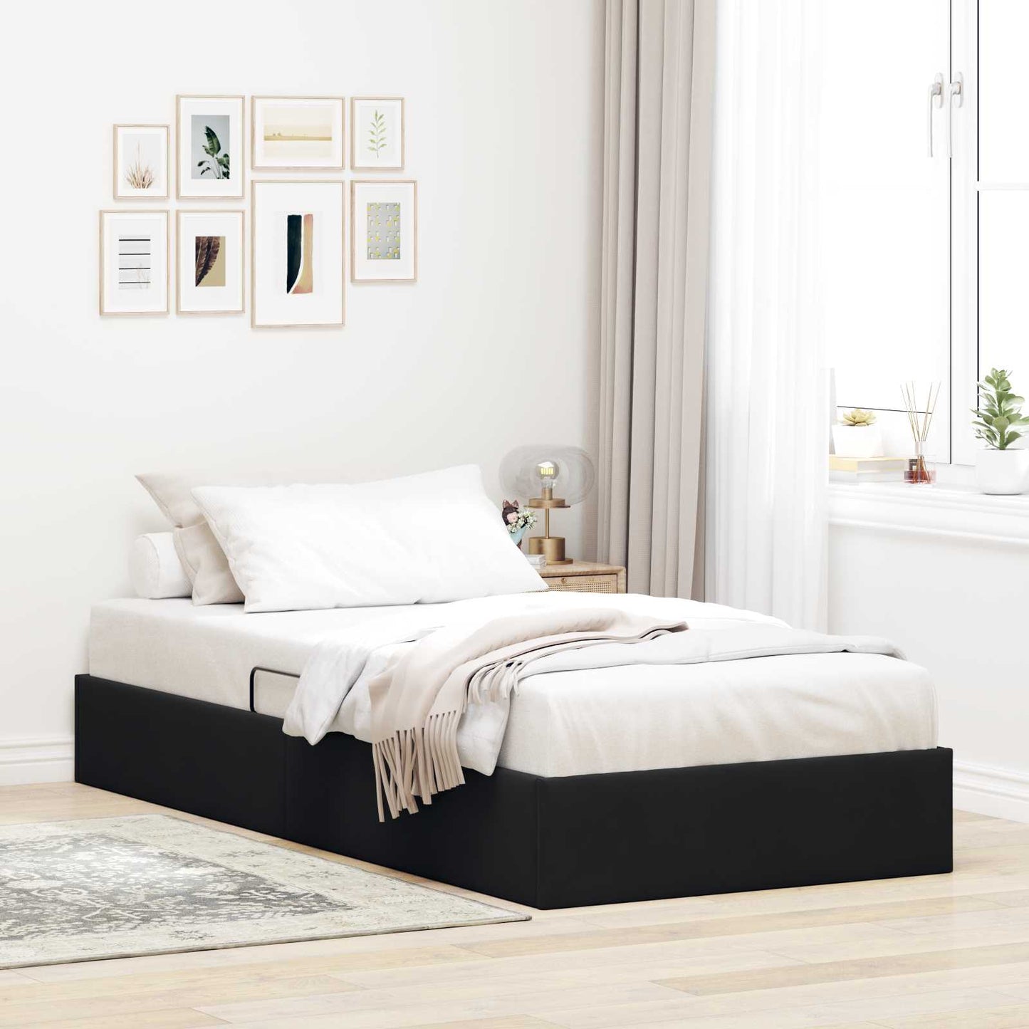 vidaXL Κρεβάτι Οθωμανικού Τύπου Μαύρο 90 x 190 cm Βελούδο