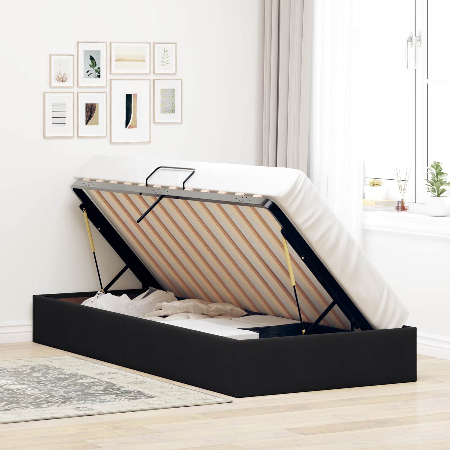 vidaXL Κρεβάτι Οθωμανικού Τύπου Μαύρο 90 x 190 cm Βελούδο