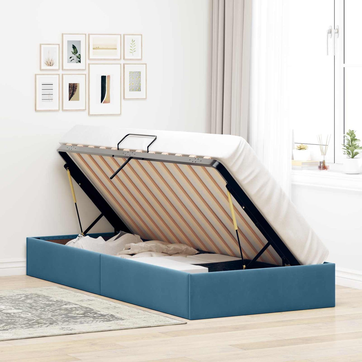 vidaXL Κρεβάτι Οθωμανικού Τύπου Σκούρο Μπλε 90 x 190 cm Βελούδο