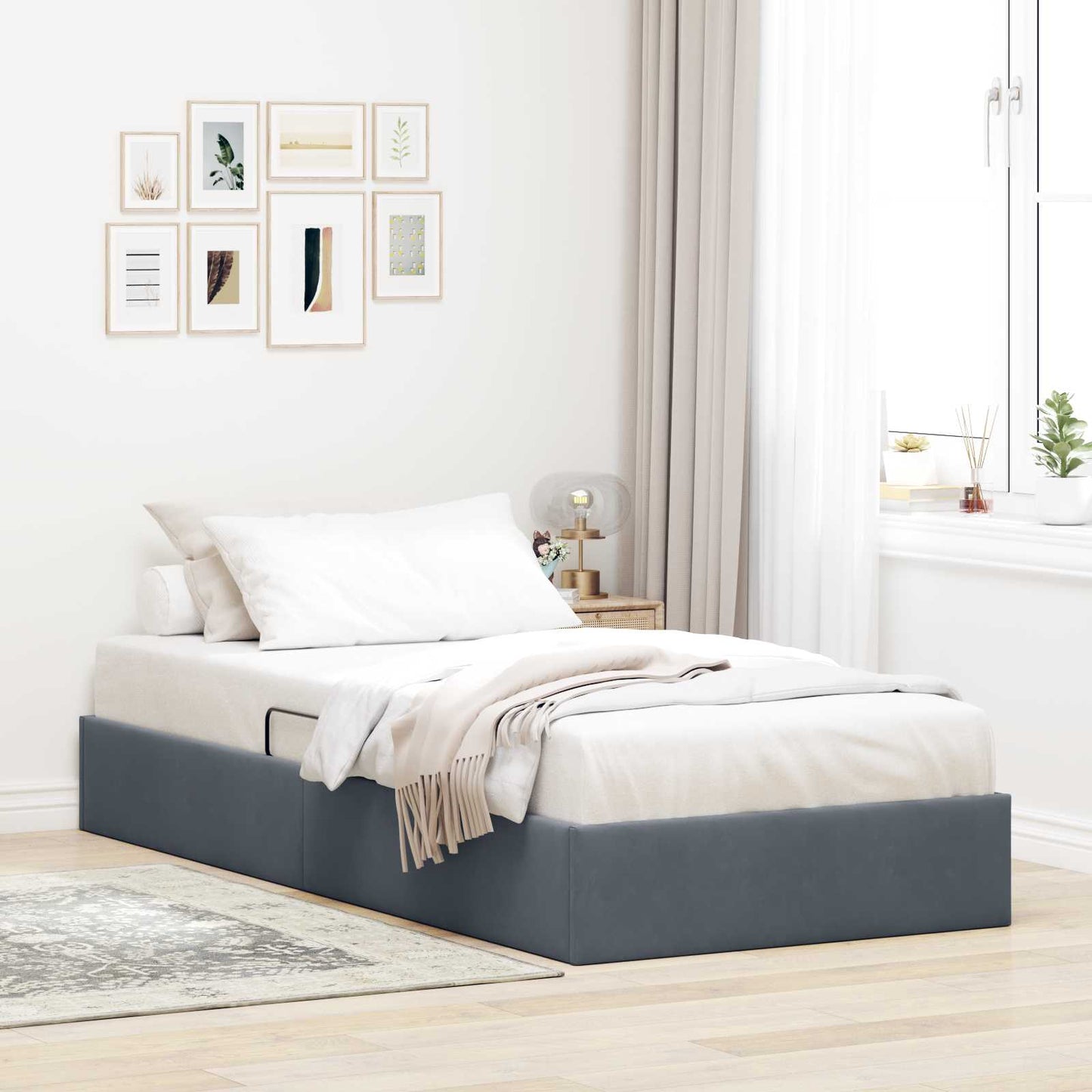 vidaXL Κρεβάτι Οθωμανικού Τύπου Σκούρο Γκρι 90 x 200 cm Βελούδο