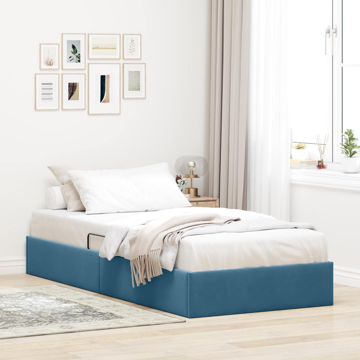 vidaXL Κρεβάτι Οθωμανικού Τύπου Σκούρο Μπλε 100 x 200 cm Βελούδο