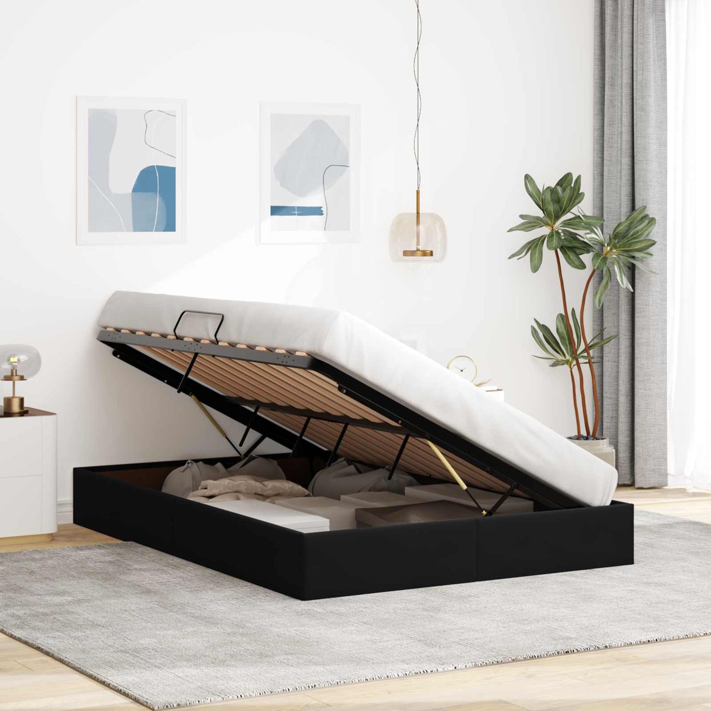 vidaXL Κρεβάτι Οθωμανικού Τύπου Μαύρο 140 x 190 cm Βελούδο