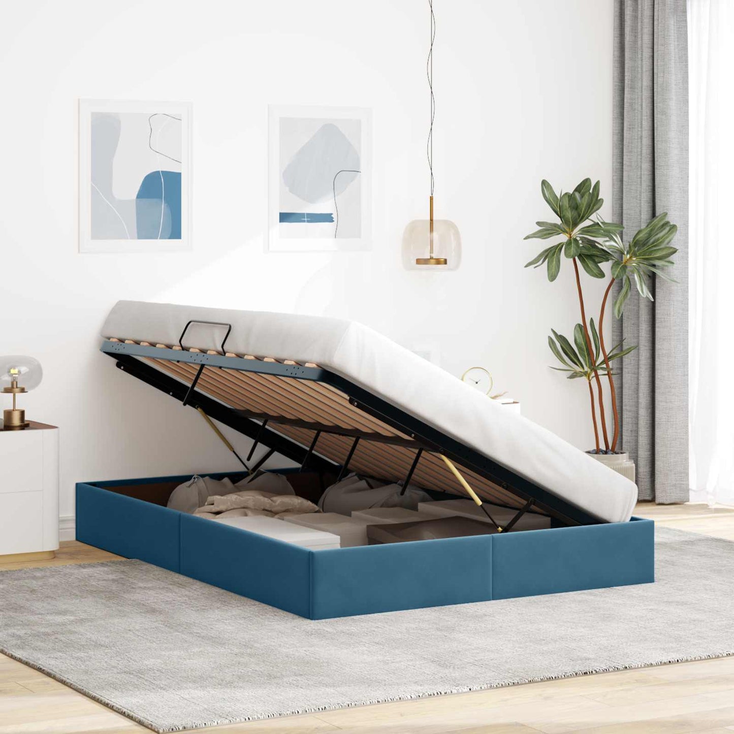 vidaXL Κρεβάτι Οθωμανικού Τύπου Σκούρο Μπλε 140 x 200 cm Βελούδο