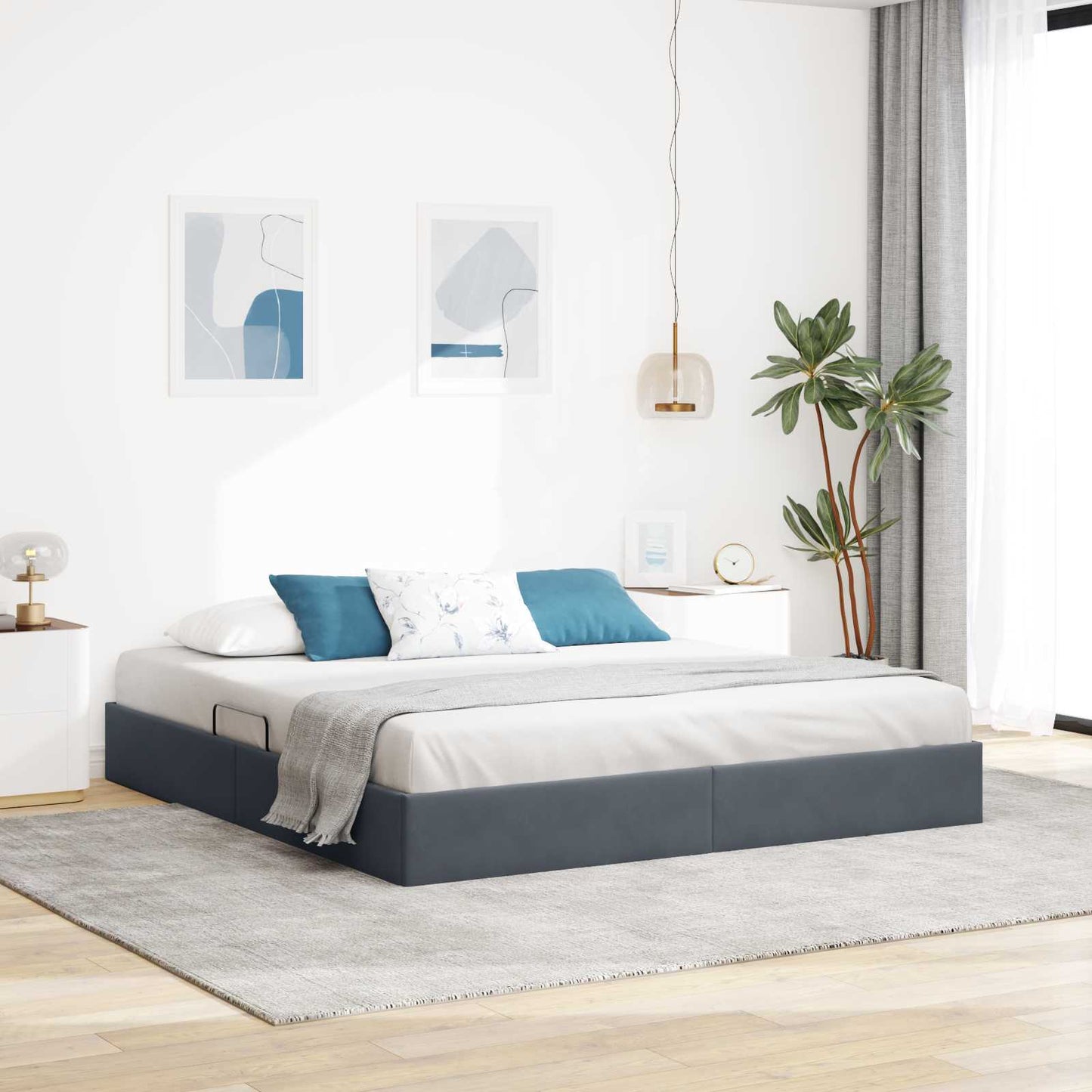 vidaXL Κρεβάτι Οθωμανικού Τύπου Σκούρο Γκρι 160 x 200 cm Βελούδο