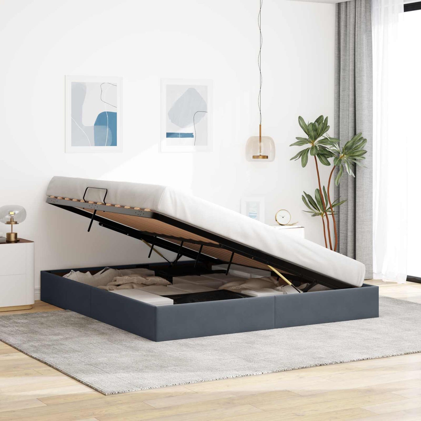vidaXL Κρεβάτι Οθωμανικού Τύπου Σκούρο Γκρι 160 x 200 cm Βελούδο