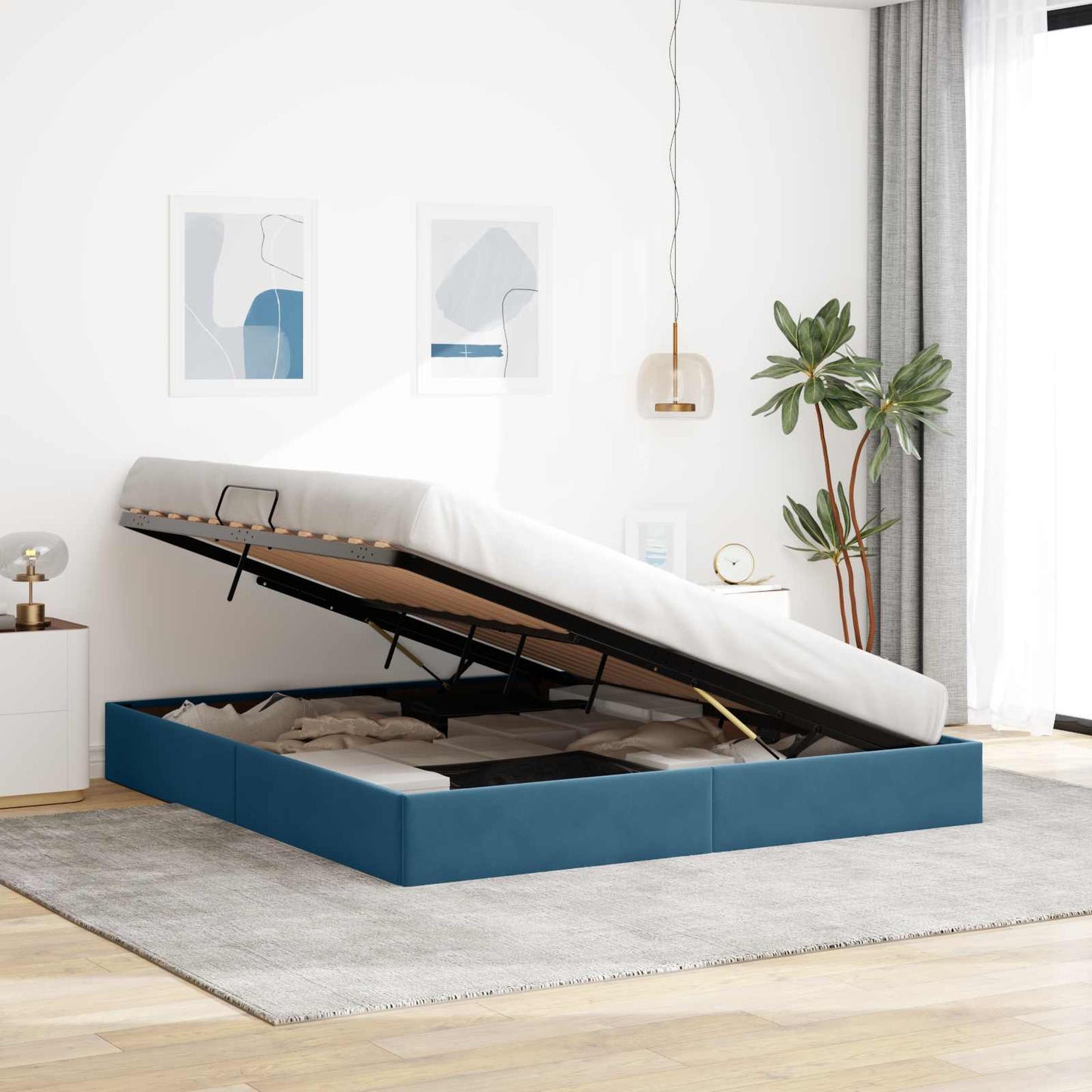 vidaXL Κρεβάτι Οθωμανικού Τύπου Σκούρο Μπλε 180 x 200 cm Βελούδο