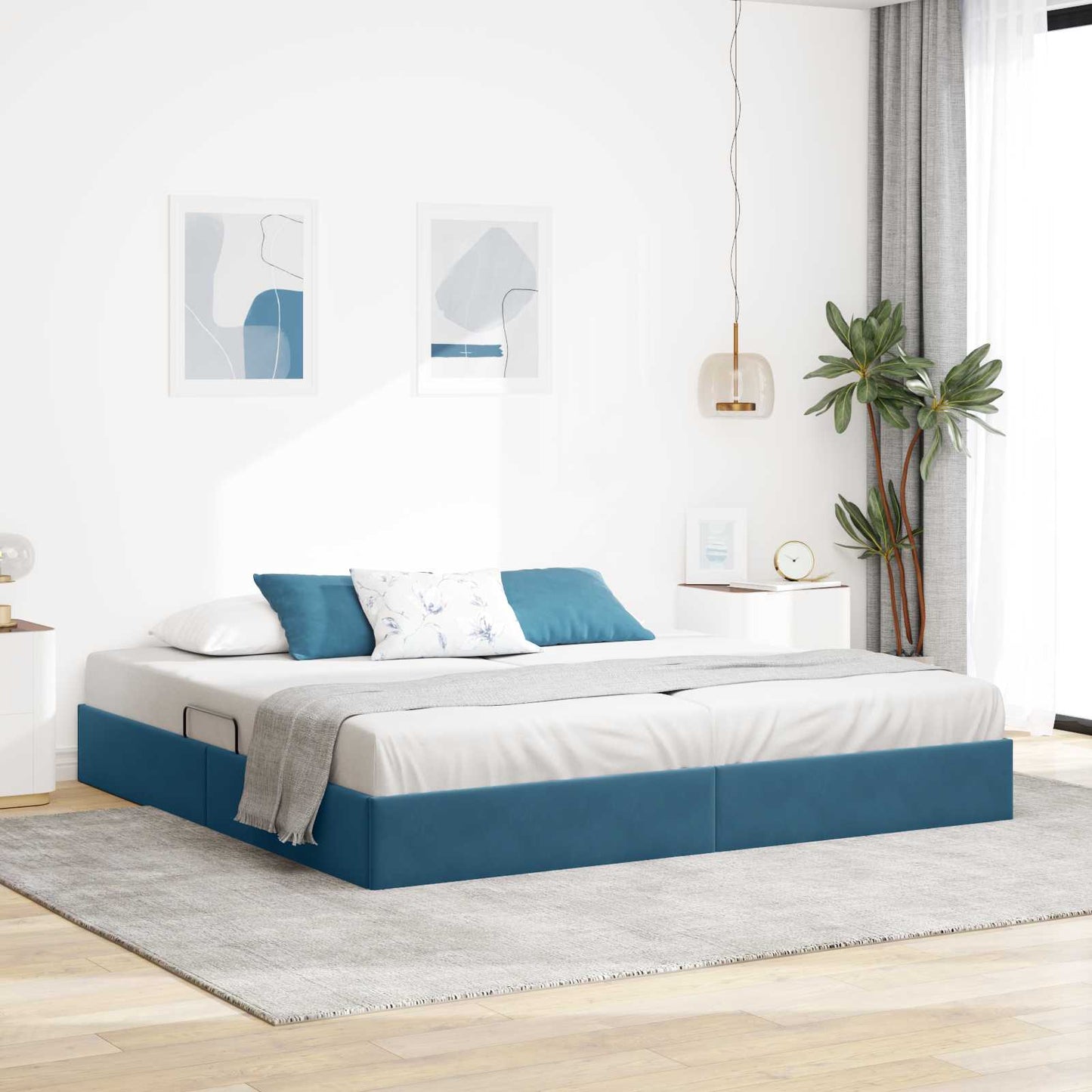 vidaXL Κρεβάτι Οθωμανικού Τύπου Σκούρο Μπλε 200 x 200 cm Βελούδο