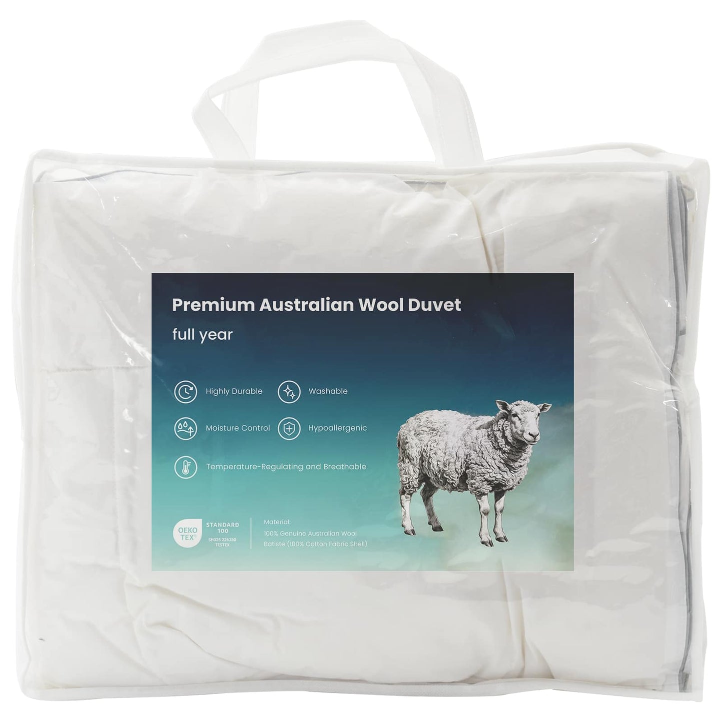 vidaXL Πάπλωμα 155x200 εκ 4 Εποχές 300 GSM Αυστραλιανό Μαλλί Λευκό