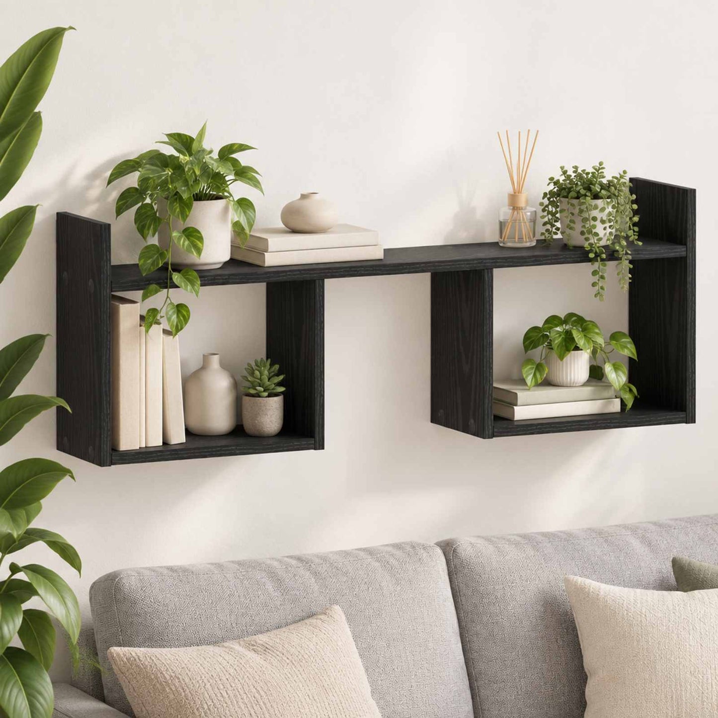 vidaXL Ράφι Τοίχου Μαύρη Δρυς 90 x 17 x 32 cm Επεξεργασμένο Ξύλο