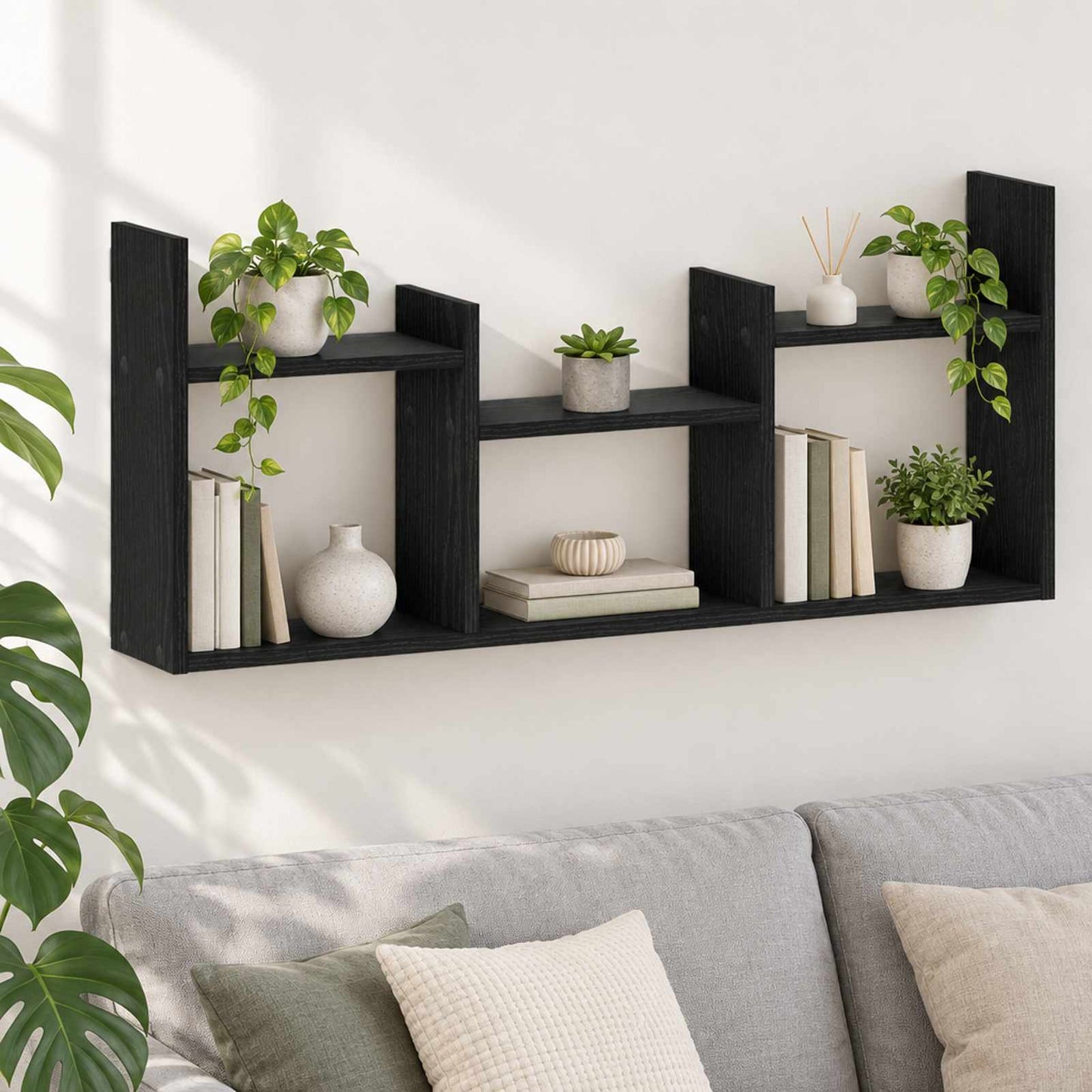vidaXL Ράφι Τοίχου Μαύρη Δρυς 97,5 x 17 x 40 εκ. Επεξεργασμένο Ξύλο