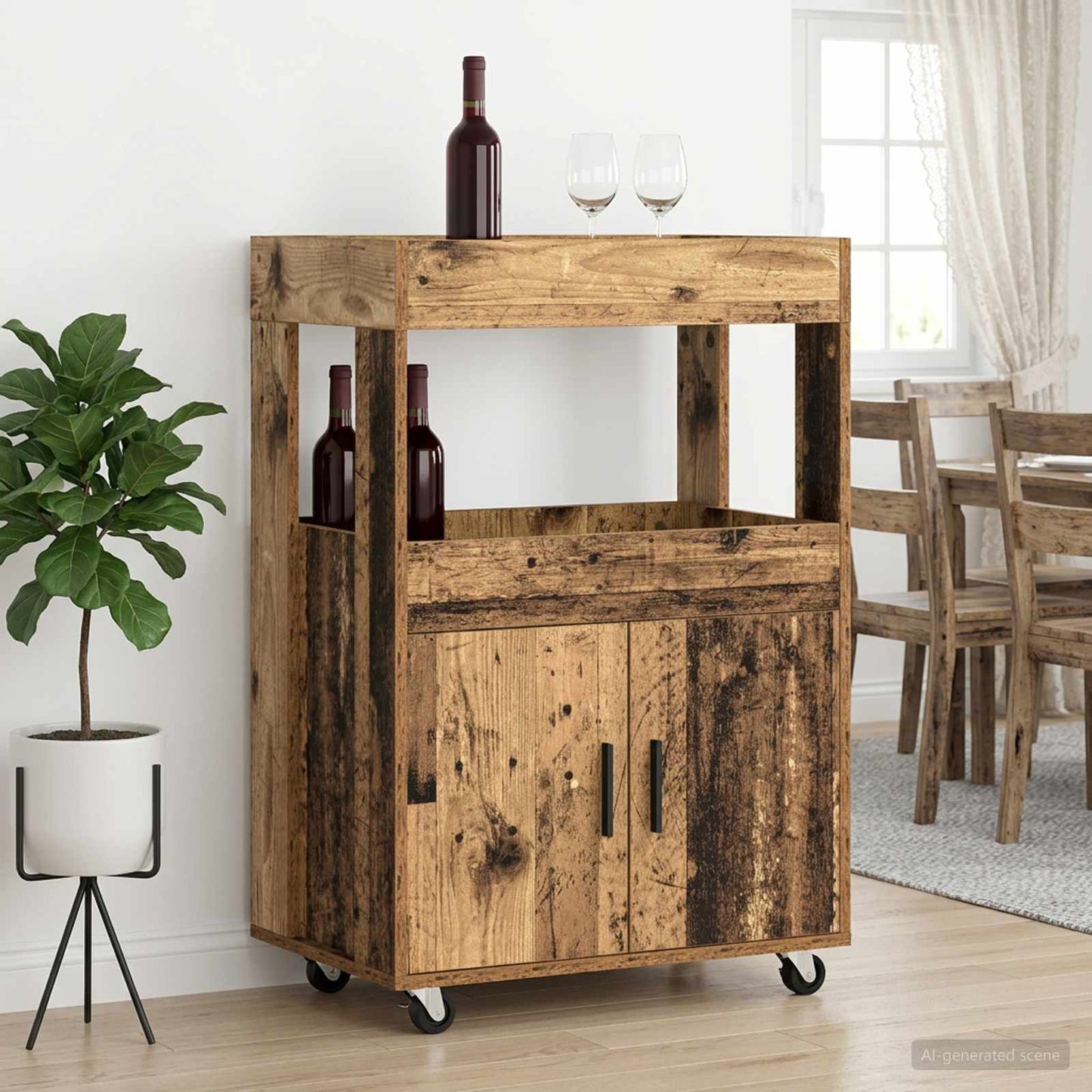 vidaXL Καλάθι Μπαρ Ξύλο δρυός 60 x 39.5 x 89 εκ. Επεξεργασμένο Ξύλο