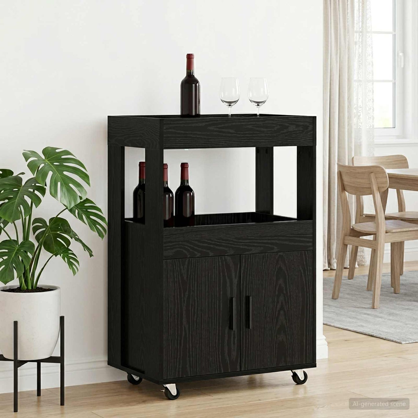 vidaXL Καλάθι Μπαρ Μαύρη Δρυς 60 x 39.5 x 89 εκ. Επεξεργασμένο Ξύλο