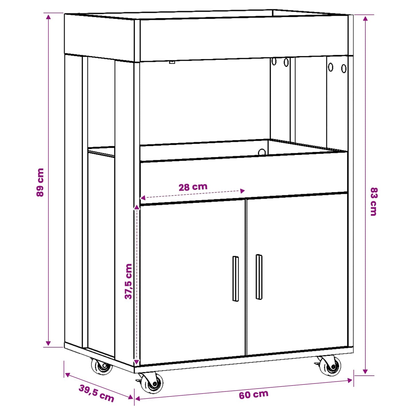 vidaXL Καλάθι Μπαρ Μαύρη Δρυς 60 x 39.5 x 89 εκ. Επεξεργασμένο Ξύλο
