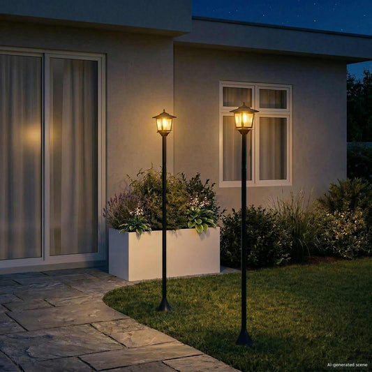 vidaXL Σετ Στύλων Λαμπτήρα with LED Bulb 2 τμχ. Μαύρο 16 x 16 x 156 εκ