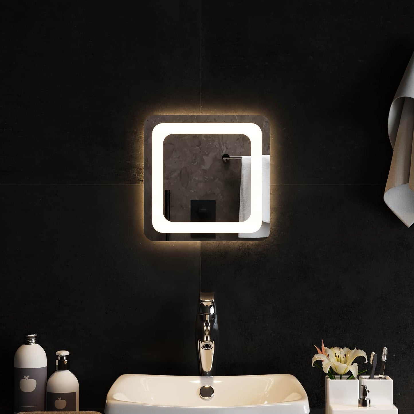 vidaXL Καθρέφτης μπάνιου LED Διαφανές 30 x 30 cm σκληρυμένο γυαλί