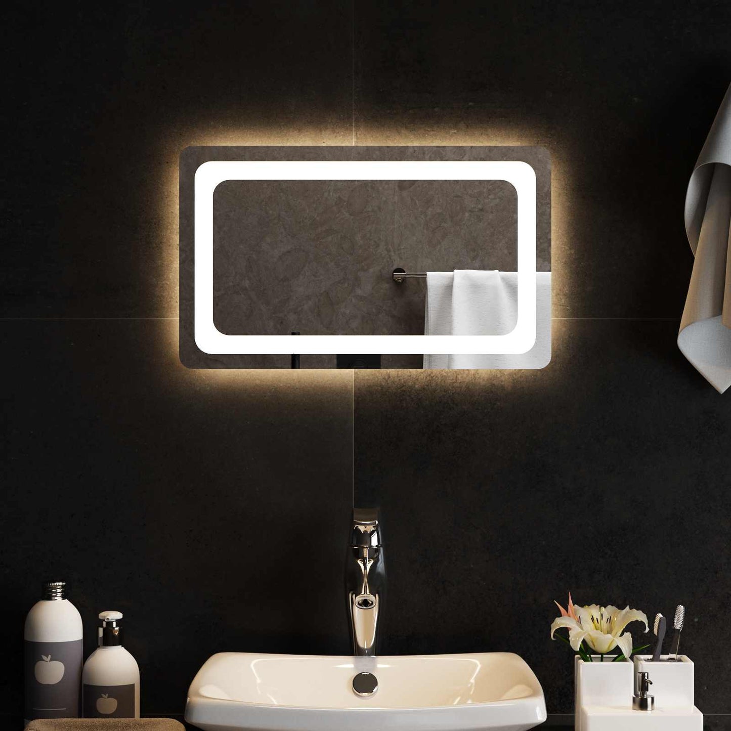 vidaXL Καθρέφτης μπάνιου LED Διαφανές 50 x 30 cm σκληρυμένο γυαλί