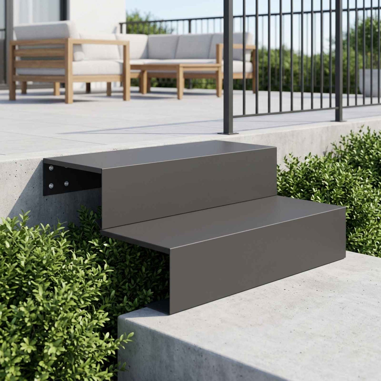 vidaXL Σκάλα κήπου 2 σκαλοπατιών 80,5 x 56,5 x 34 cm Ατσάλι Μαύρο