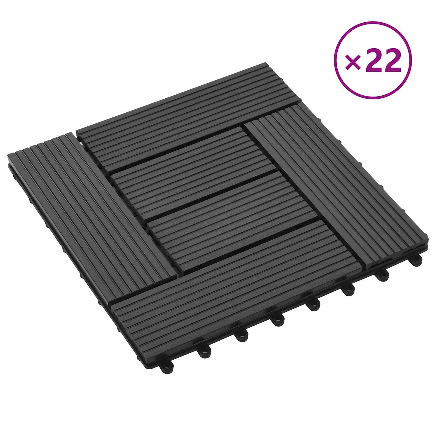 vidaXL Πλάκα Κατασκευής 22 pcs Μαύρο 30 x 30 cm WPC