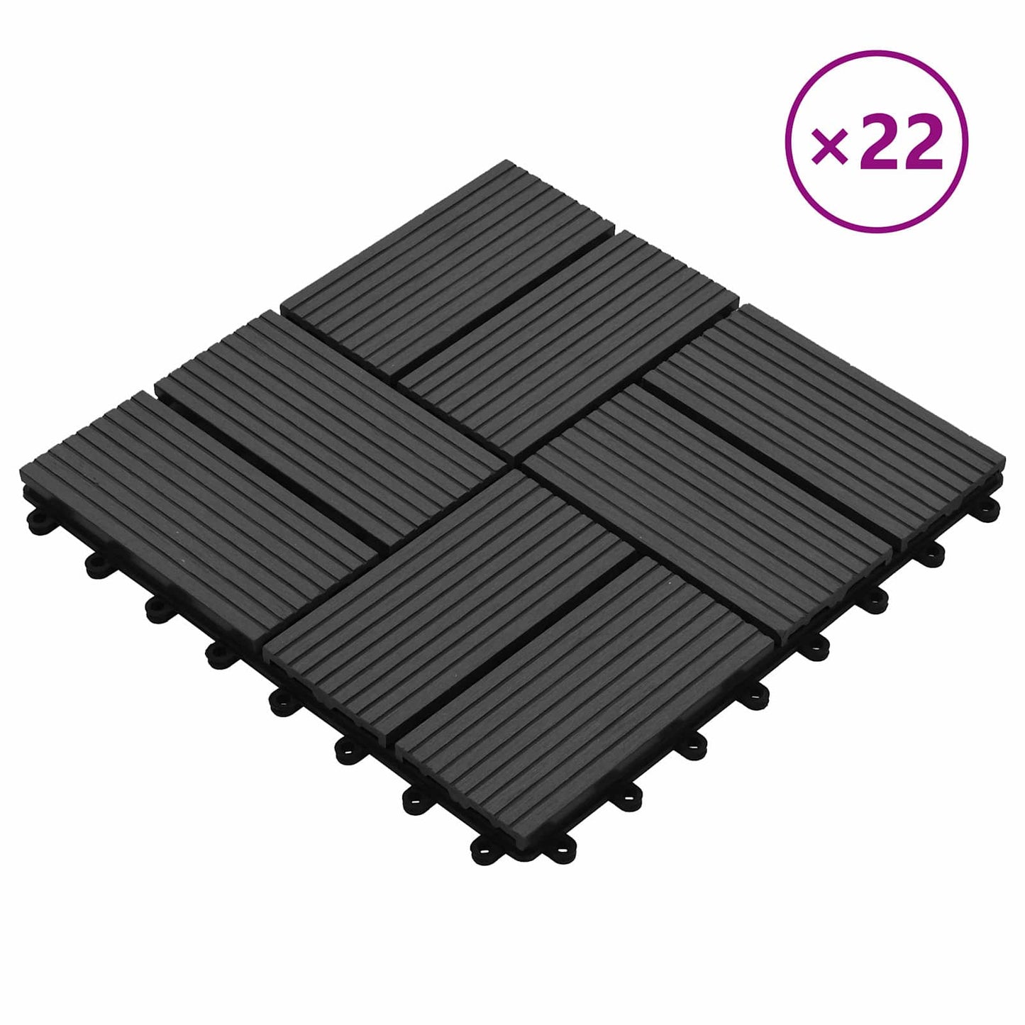vidaXL Πλάκα Κατασκευής 22 pcs Μαύρο 30 x 30 cm WPC