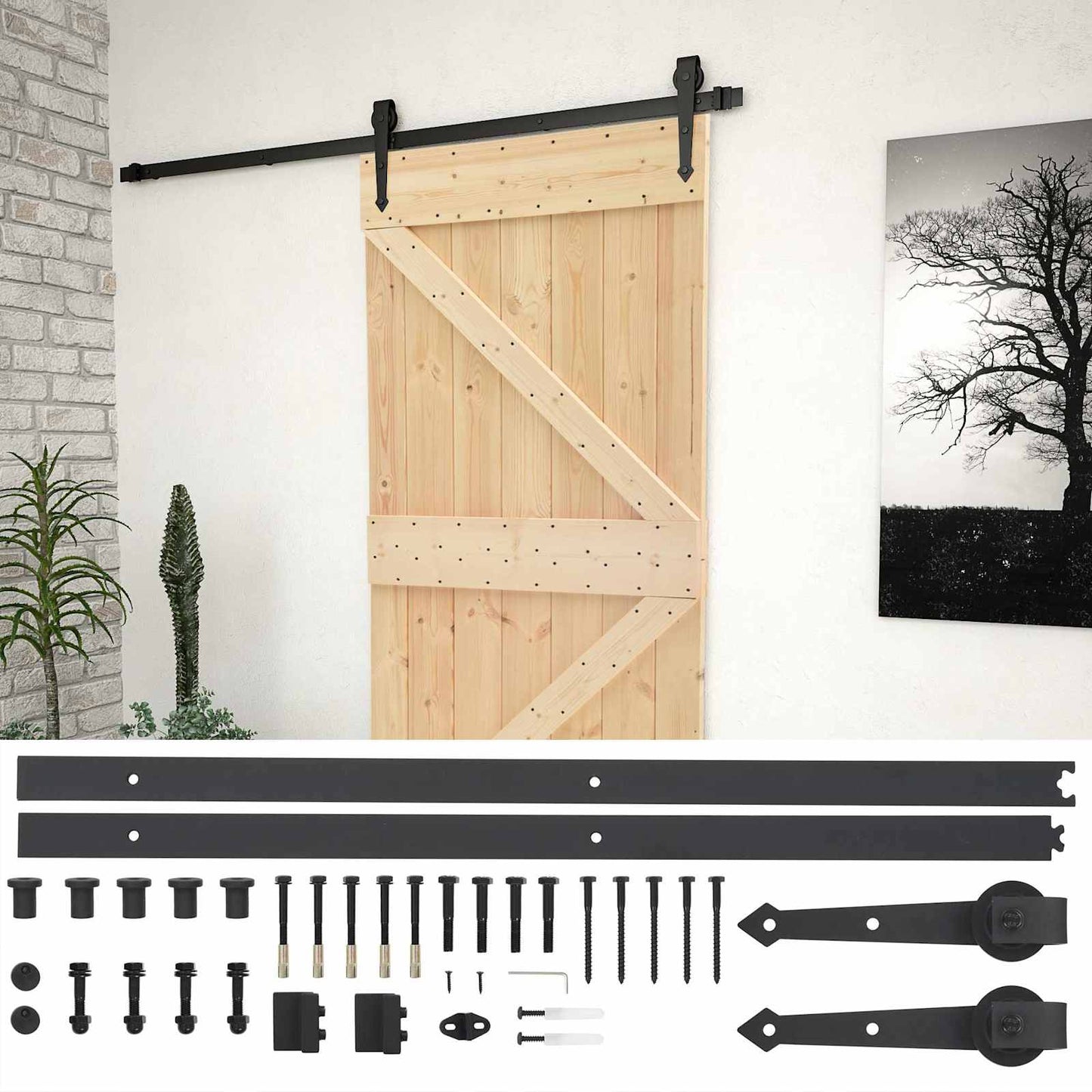 vidaXL Συρόμενη Πόρτα 90 x 210 cm Μασίφ Ξύλο Πεύκου Φυσικό και Μαύρο