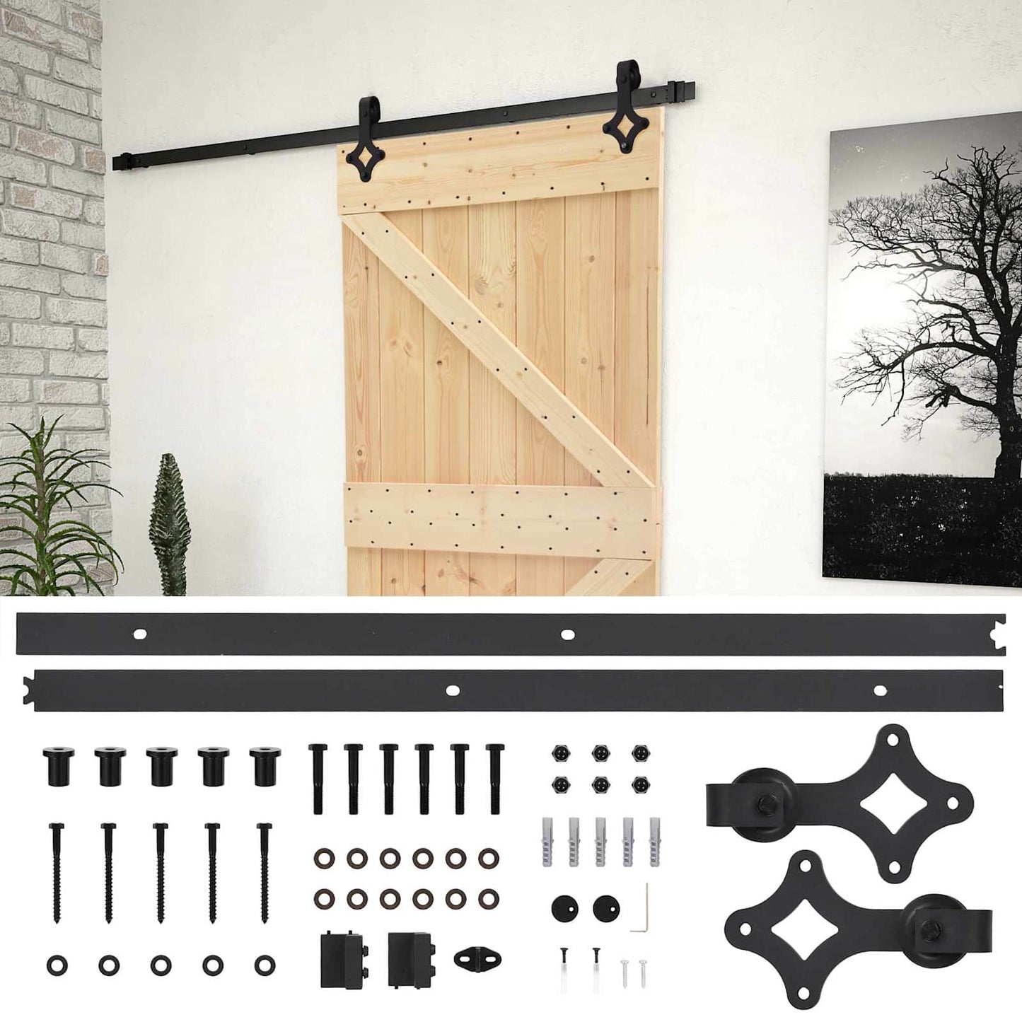 vidaXL Συρόμενη Πόρτα 90 x 210 cm Μασίφ Ξύλο Πεύκου Φυσικό και Μαύρο