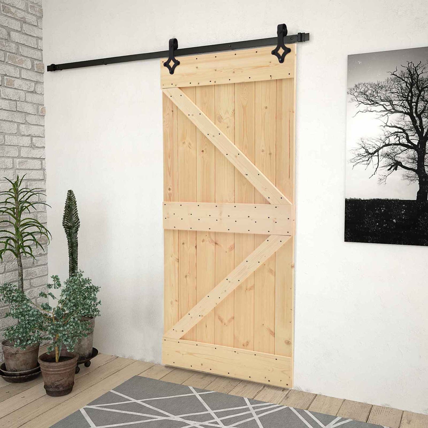 vidaXL Συρόμενη Πόρτα 100 x 210 cm Μασίφ Ξύλο Πεύκου Φυσικό και Μαύρο