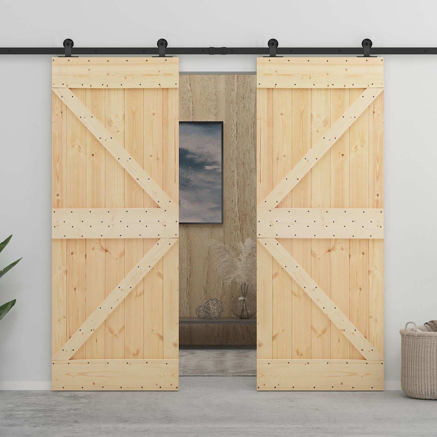 vidaXL Συρόμενη Πόρτα 100 x 210 cm Μασίφ Ξύλο Πεύκου Φυσικό και Μαύρο