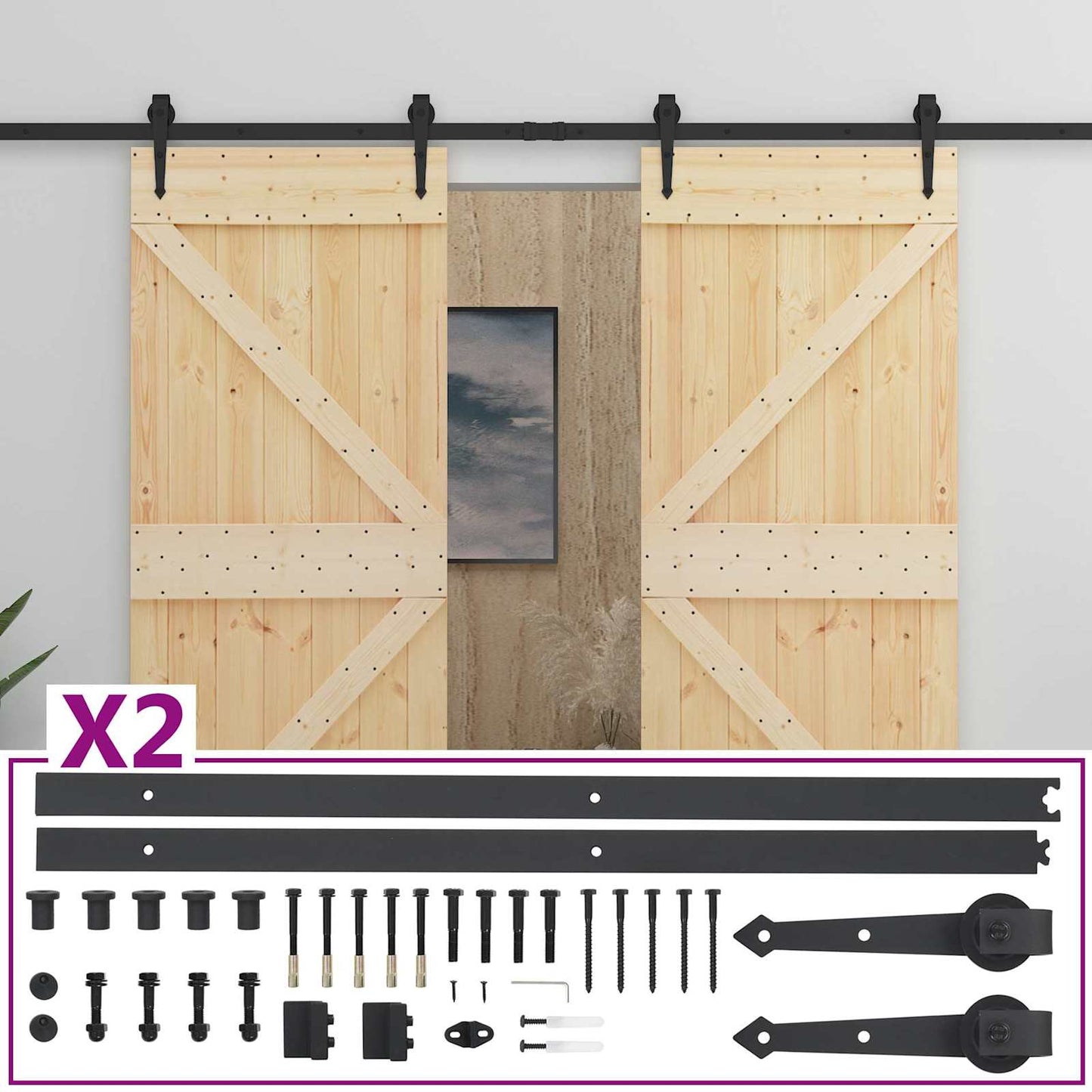 vidaXL Συρόμενη Πόρτα 2 τμχ. 80 x 210 cm Μασίφ Ξύλο Πεύκου