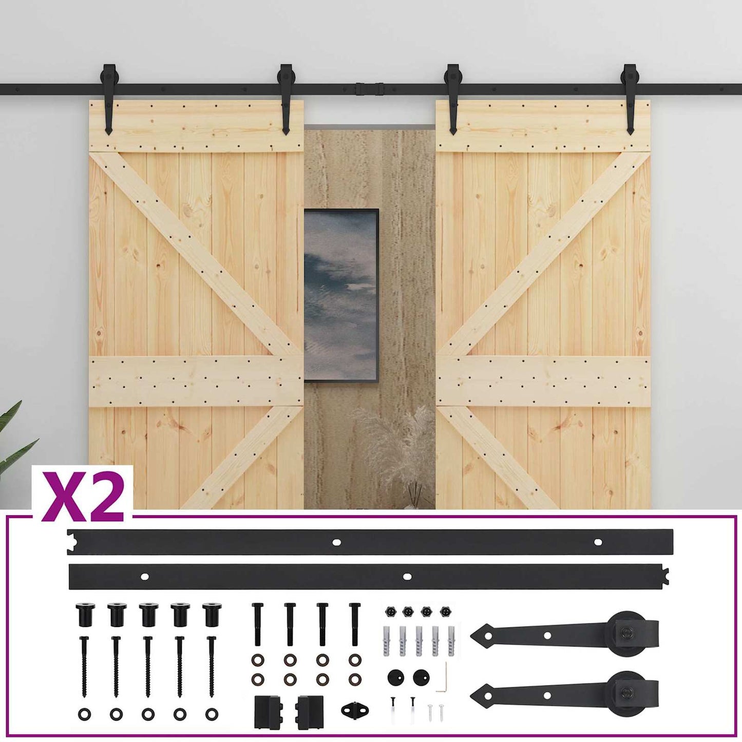 vidaXL Συρόμενη Πόρτα 2 τμχ. 80 x 210 cm Μασίφ Ξύλο Πεύκου