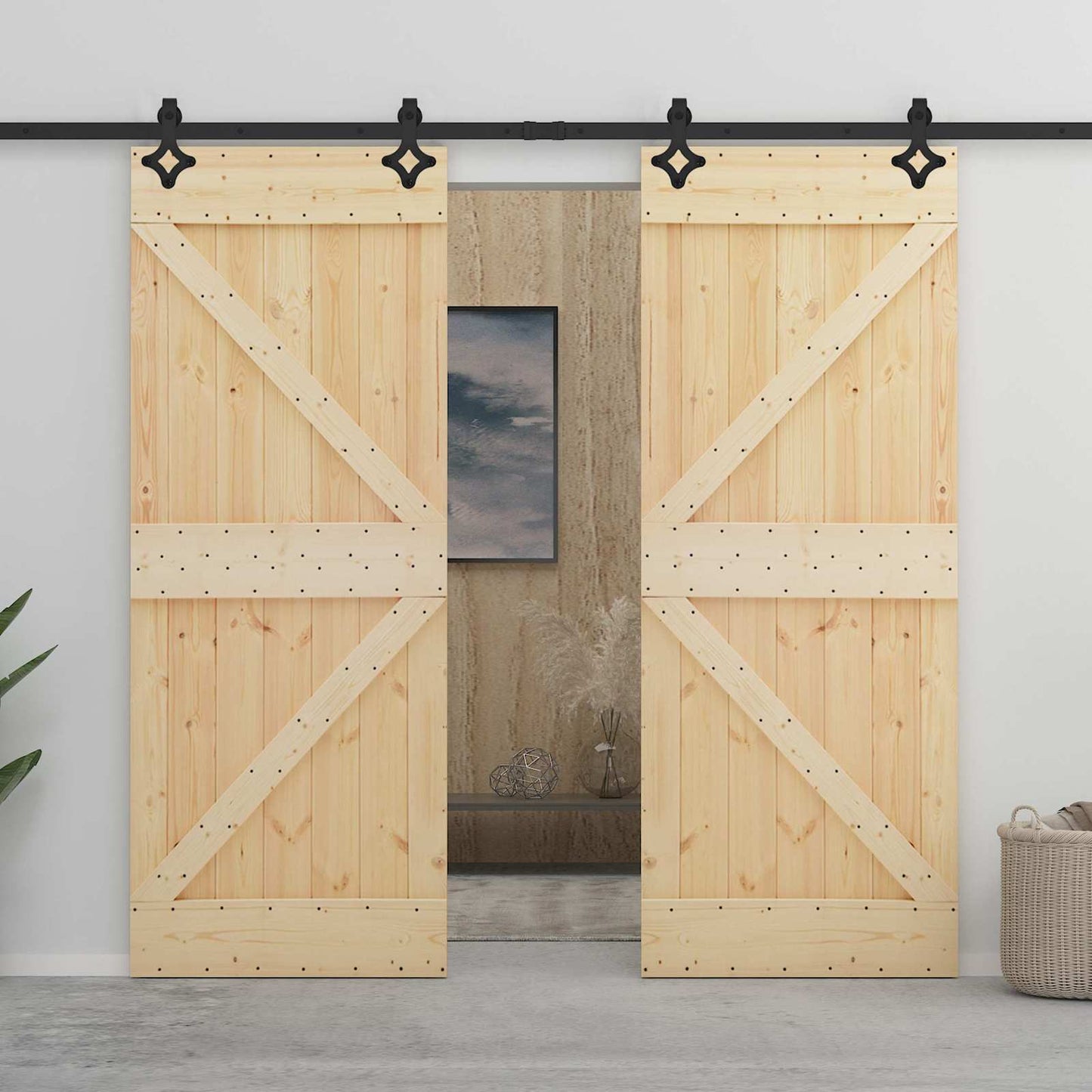 vidaXL Συρόμενη Πόρτα 2 τμχ. 80 x 210 cm Μασίφ Ξύλο Πεύκου
