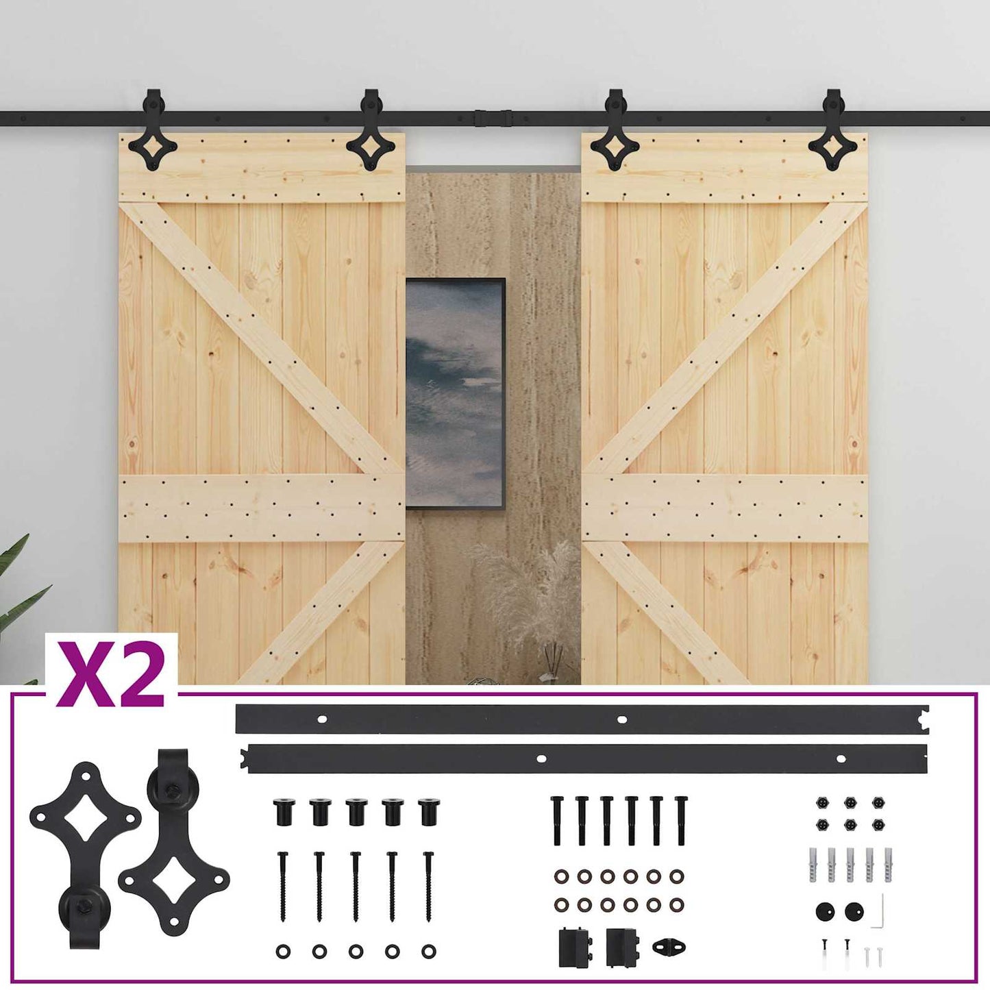 vidaXL Συρόμενη Πόρτα 2 τμχ. 80 x 210 cm Μασίφ Ξύλο Πεύκου