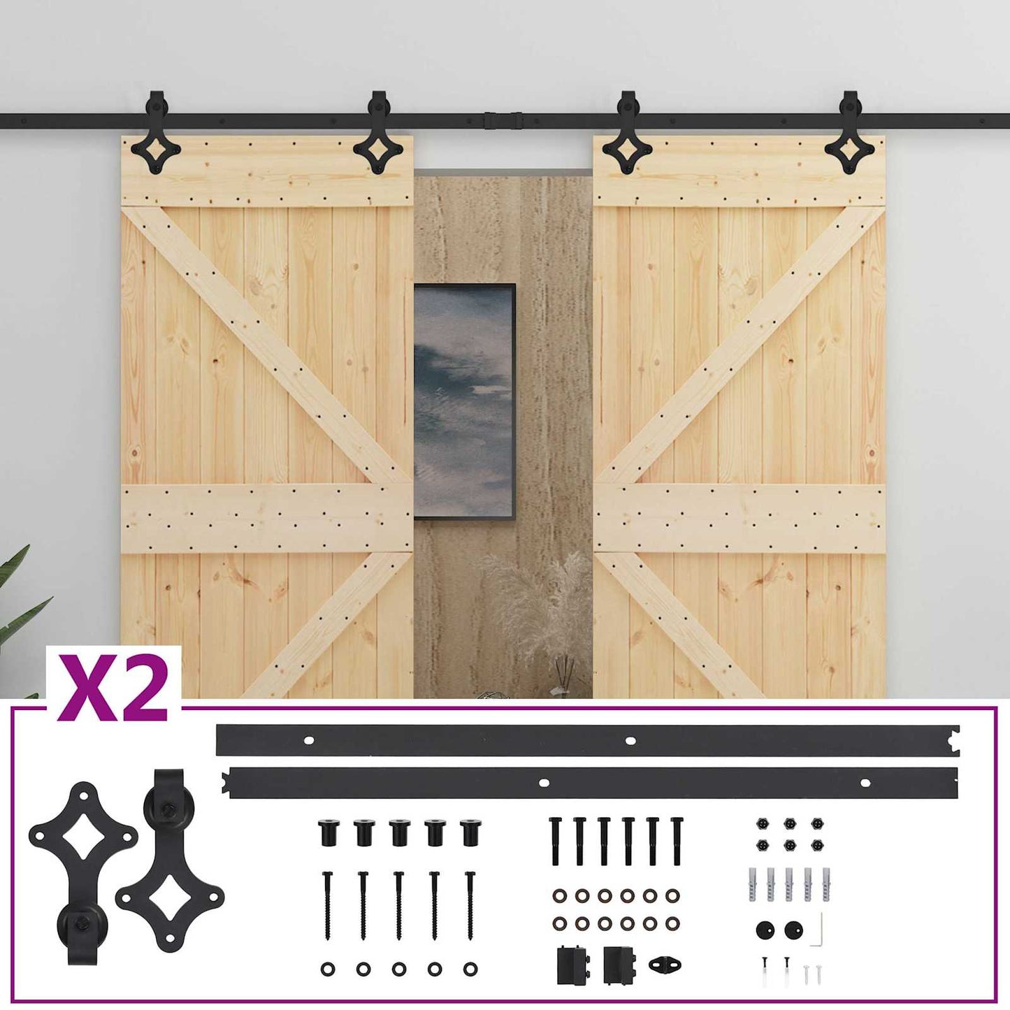 vidaXL Συρόμενη Πόρτα 2 τμχ. 80 x 210 cm Μασίφ Ξύλο Πεύκου
