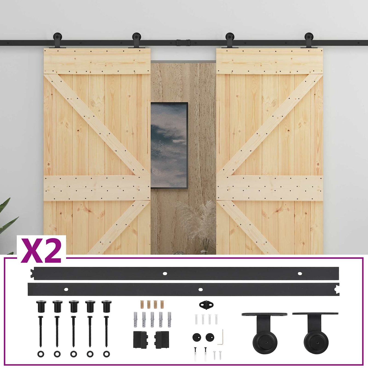 vidaXL Συρόμενη Πόρτα 2 τμχ. 80 x 210 cm Μασίφ Ξύλο Πεύκου