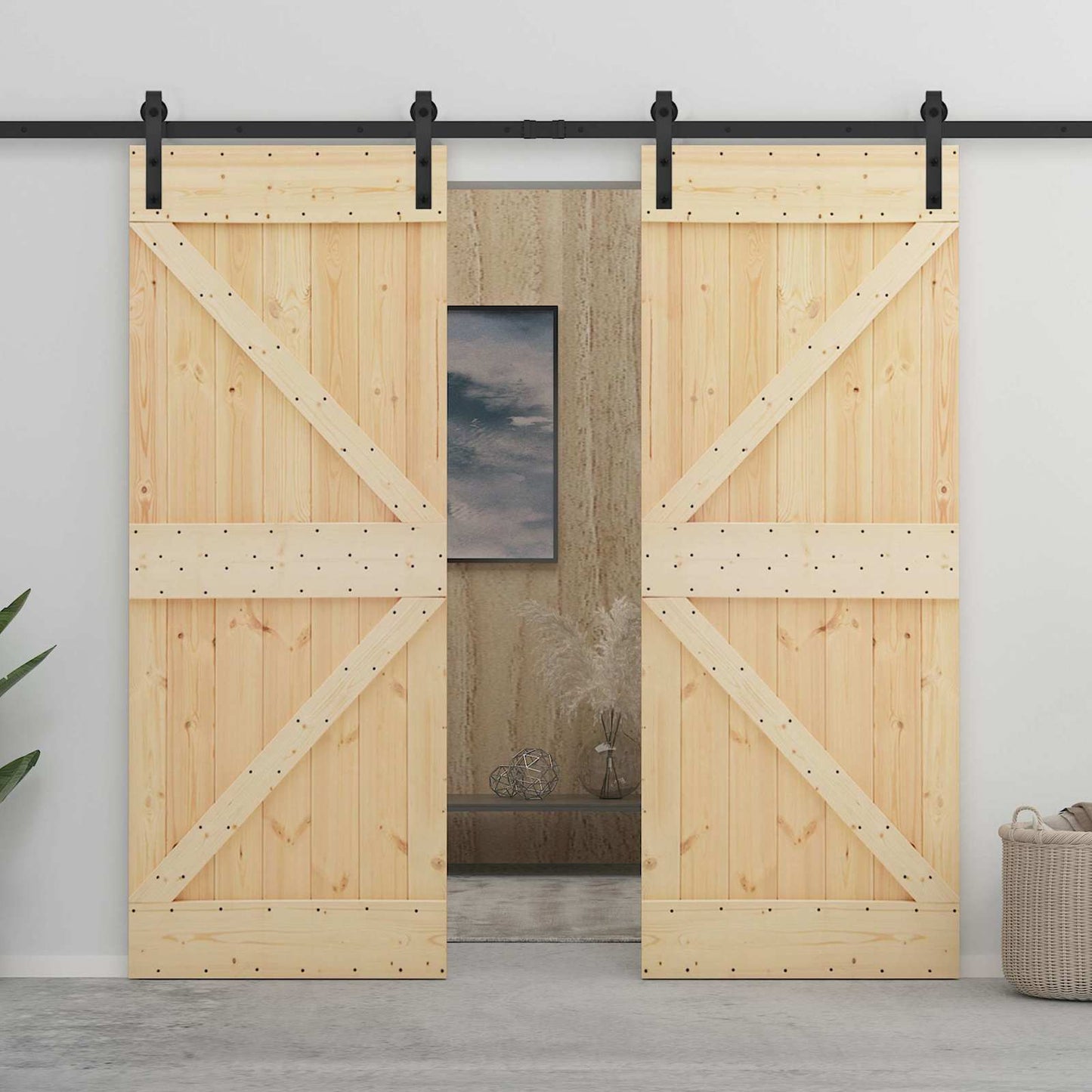vidaXL Συρόμενη Πόρτα 2 τμχ. 80 x 210 cm Μασίφ Ξύλο Πεύκου