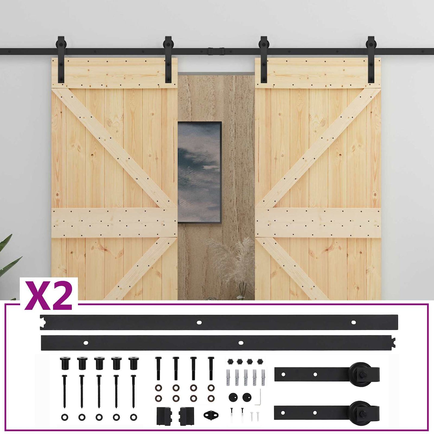 vidaXL Συρόμενη Πόρτα 2 τμχ. 80 x 210 cm Μασίφ Ξύλο Πεύκου