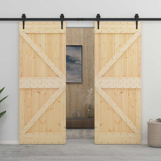 vidaXL Συρόμενη Πόρτα 2 τμχ. 100 x 210 cm Μασίφ Ξύλο Πεύκου