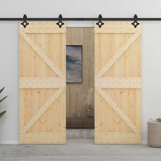 vidaXL Συρόμενη Πόρτα 2 τμχ. 100 x 210 cm Μασίφ Ξύλο Πεύκου