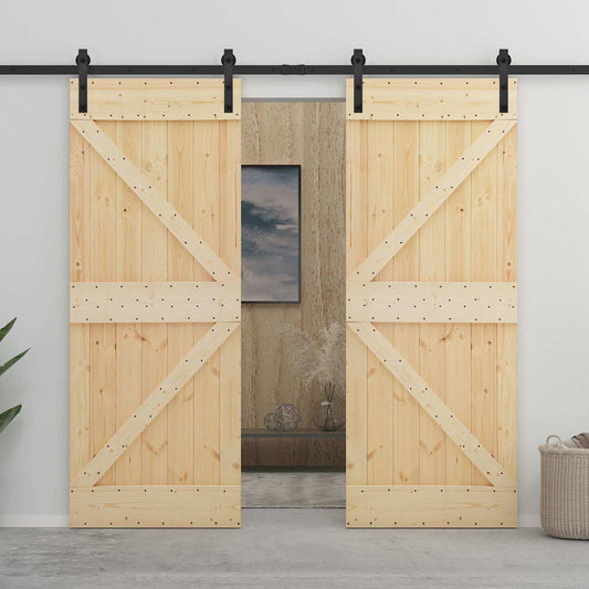 vidaXL Συρόμενη Πόρτα 2 τμχ. 100 x 210 cm Μασίφ Ξύλο Πεύκου