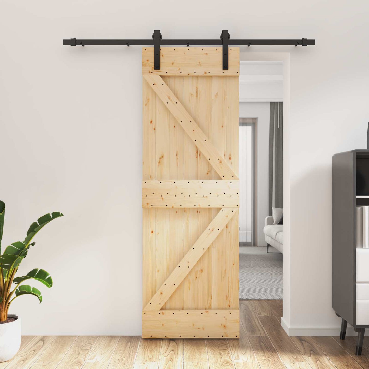 vidaXL Συρόμενη Πόρτα 70 x 210 cm Συμπαγές Ξύλο Πεύκου (Ακατέργαστο)