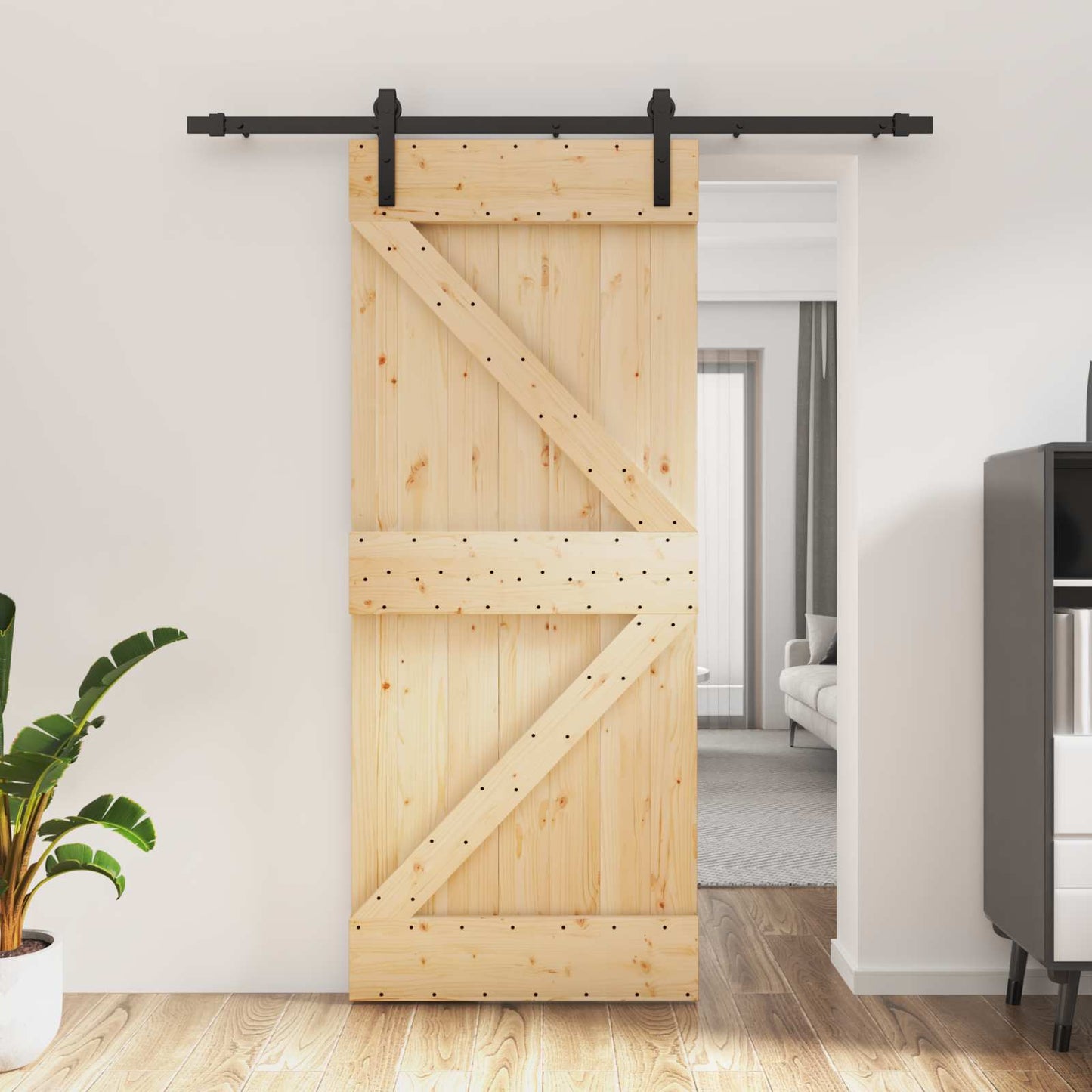 vidaXL Συρόμενη Πόρτα 85 x 210 cm Συμπαγές Ξύλο Πεύκου (Ακατέργαστο)