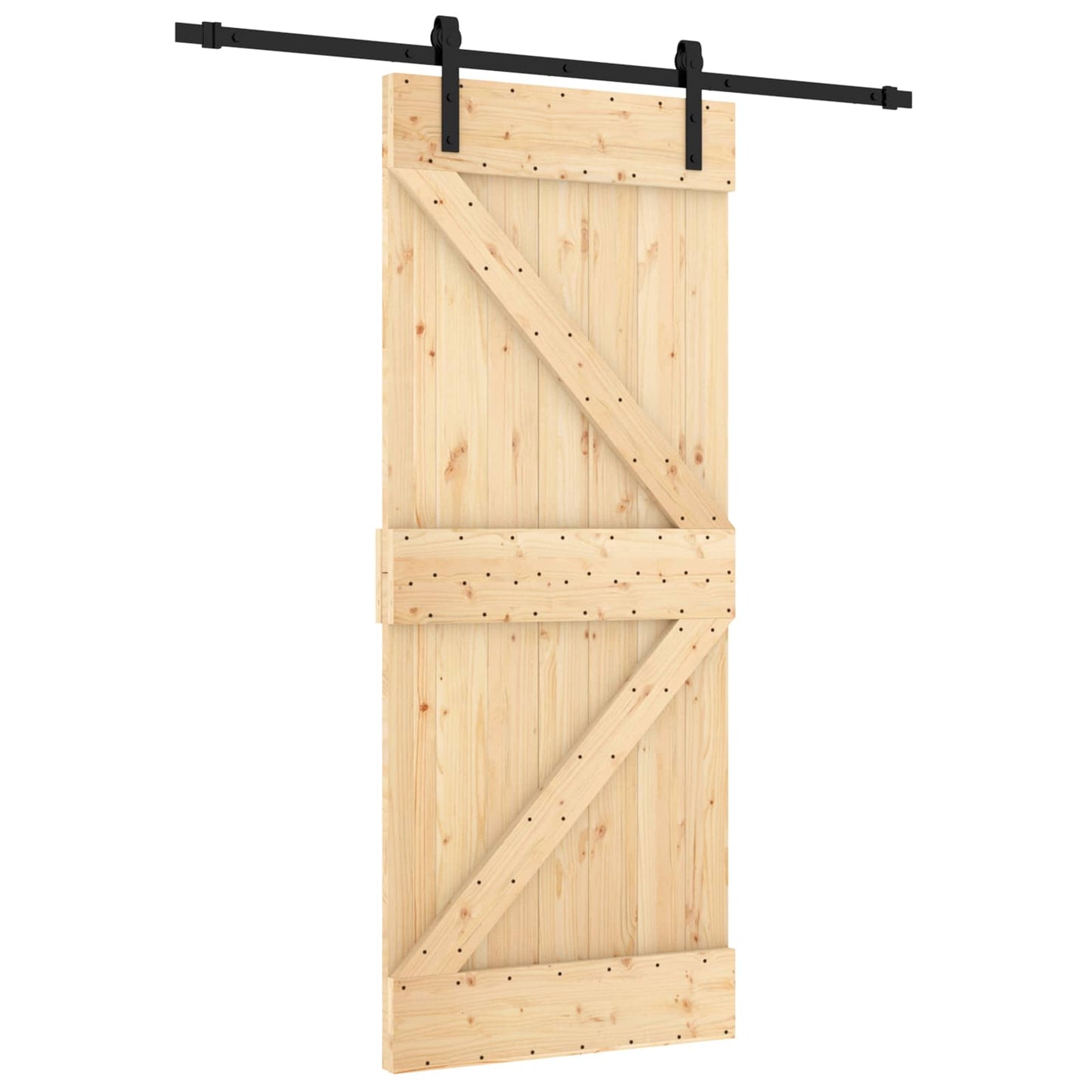 vidaXL Συρόμενη Πόρτα 85 x 210 cm Συμπαγές Ξύλο Πεύκου (Ακατέργαστο)