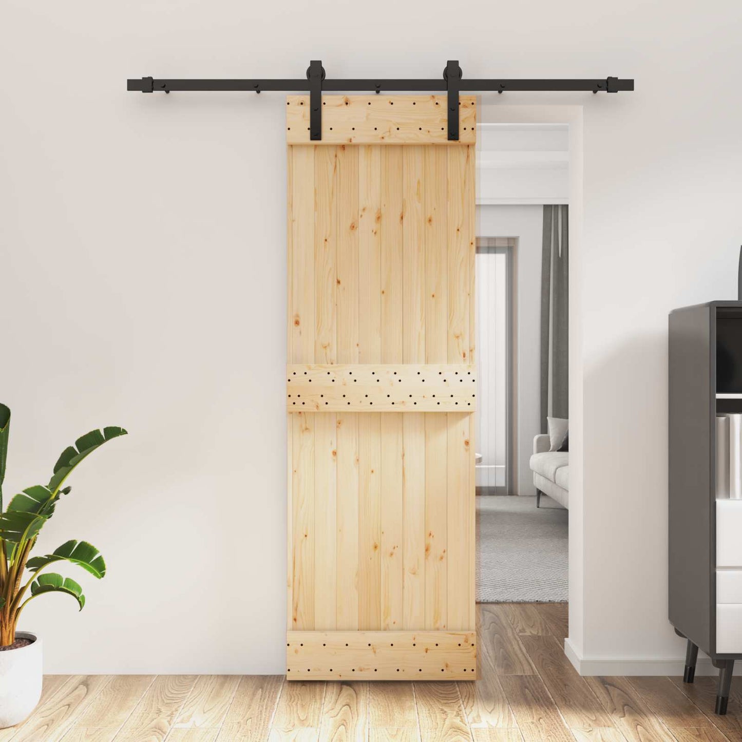 vidaXL Συρόμενη Πόρτα 70 x 210 cm Συμπαγές Ξύλο Πεύκου (Ακατέργαστο)