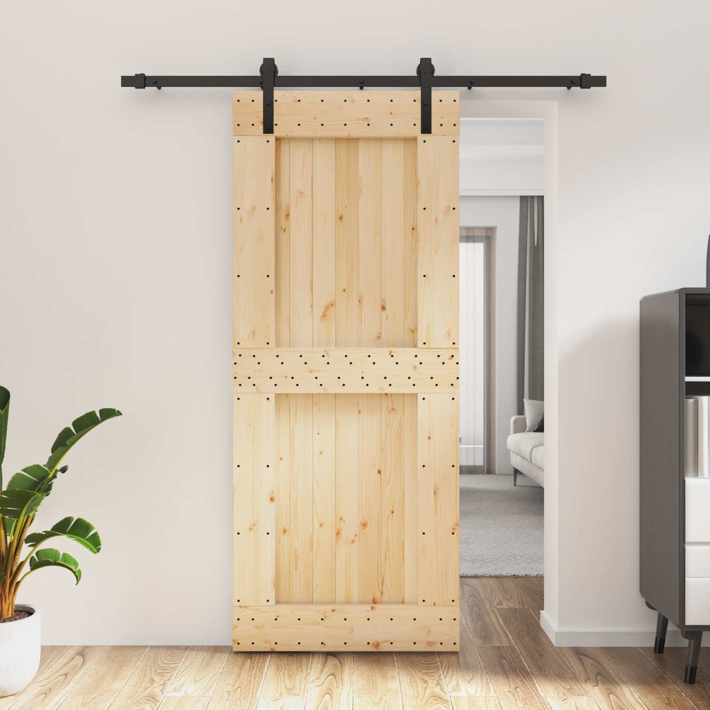 vidaXL Συρόμενη Πόρτα Φυσικό και Μαύρο 85 x 210 cm