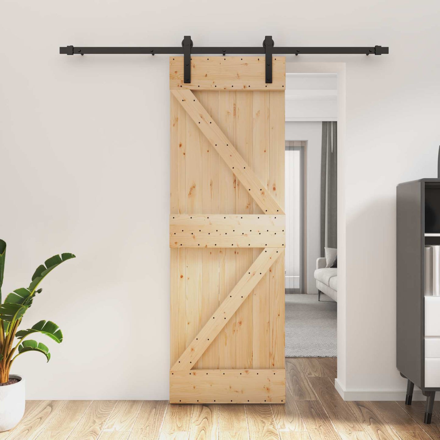 vidaXL Συρόμενη Πόρτα 70 x 210 cm Συμπαγές Ξύλο Πεύκου (Ακατέργαστο)