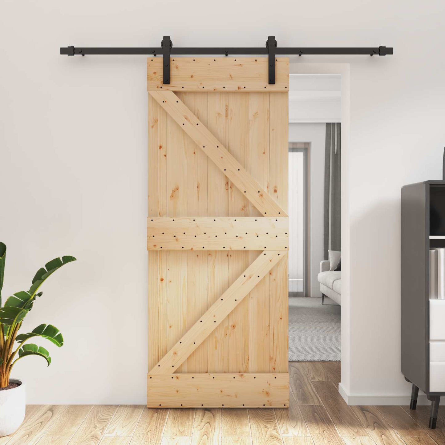 vidaXL Συρόμενη Πόρτα 85 x 210 cm Συμπαγές Ξύλο Πεύκου (Ακατέργαστο)