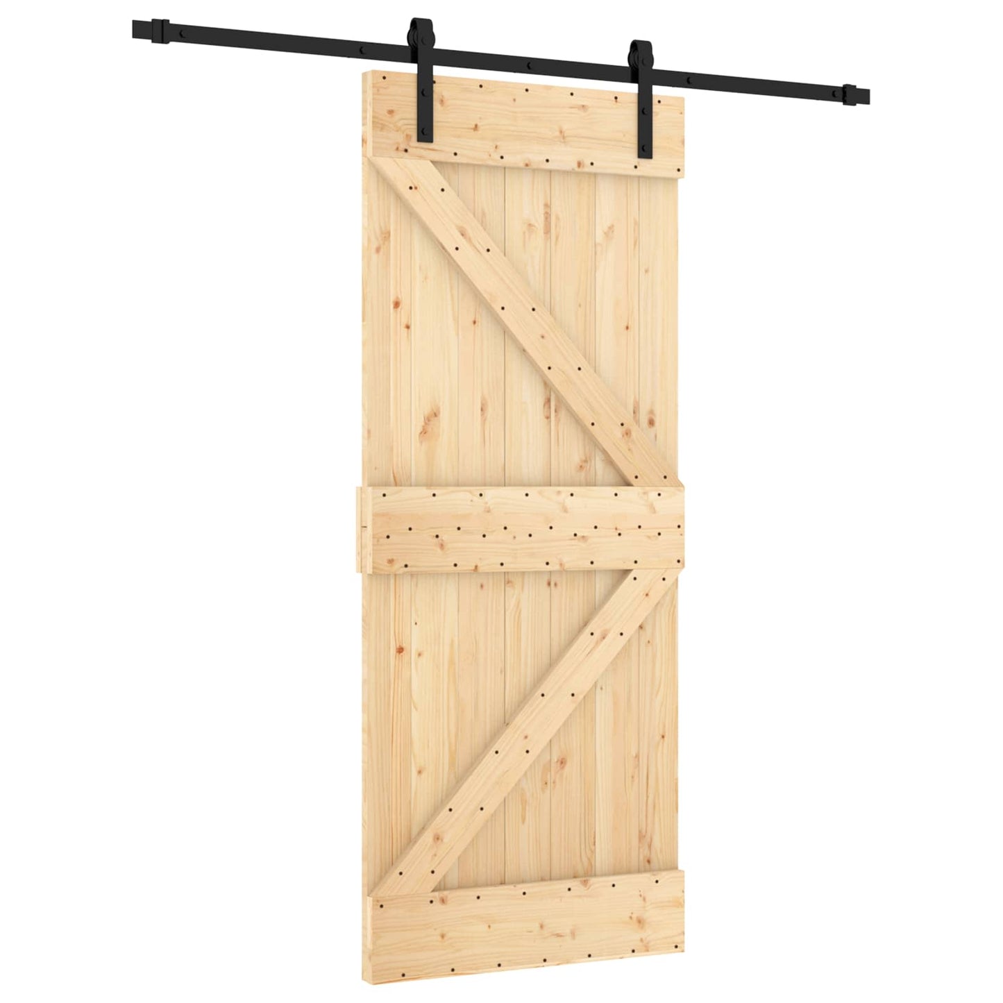 vidaXL Συρόμενη Πόρτα 85 x 210 cm Συμπαγές Ξύλο Πεύκου (Ακατέργαστο)