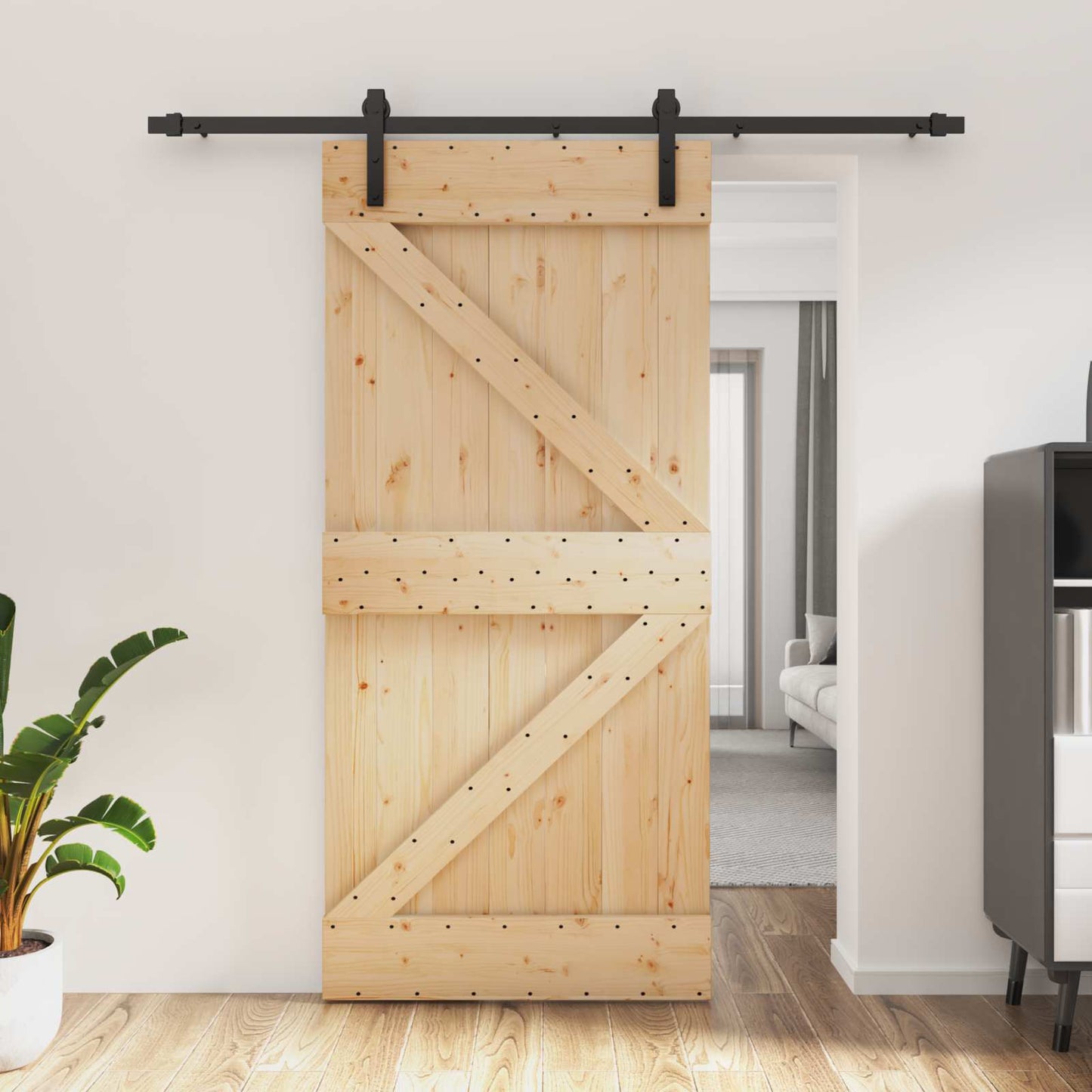 vidaXL Συρόμενη Πόρτα Φυσικό και Μαύρο 95 x 210 cm